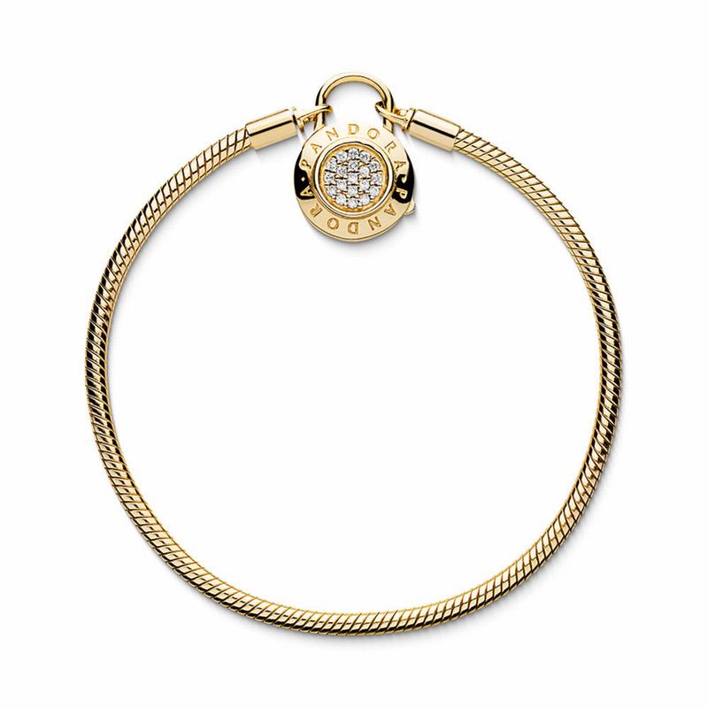 Pandora Shine™ Smooth Bracelet Ireland - 18ct Gold Plated/Cubic Zirconia - 756389LPH